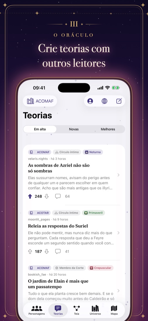 Crie teorias com outros leitores: o feed de teorias