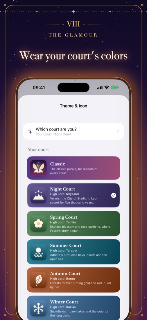 Wear your court's colors: themes and app icons