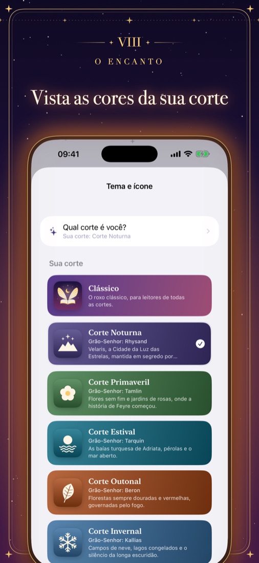 Vista as cores da sua corte: temas e ícones do app
